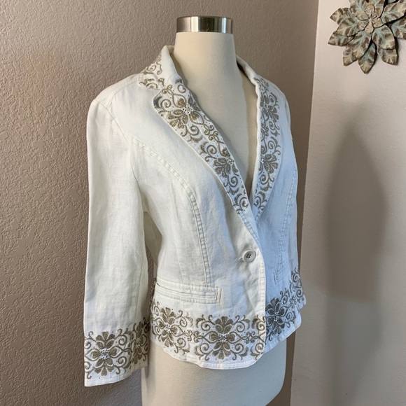 INC 100% Linen Embroidered Blazer Size PS - Picture 7 of 11